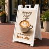 White Signicade A-frame sidewalk sign outside a coffee shop