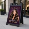 Black Signicade Deluxe A-frame sign outside a hair salon