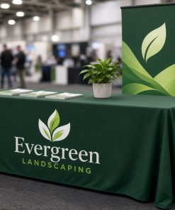 Custom table cover at a trade show booth