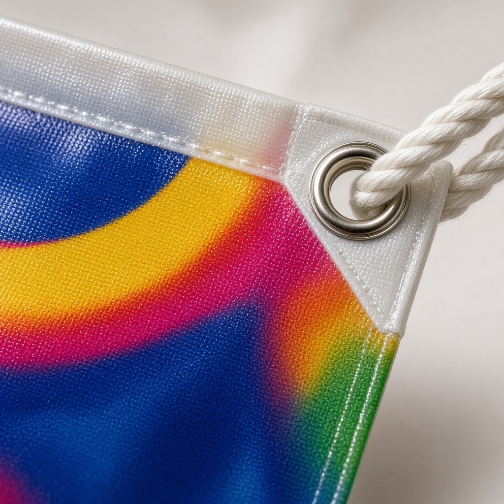 Vinyl banner hem and grommet close-up